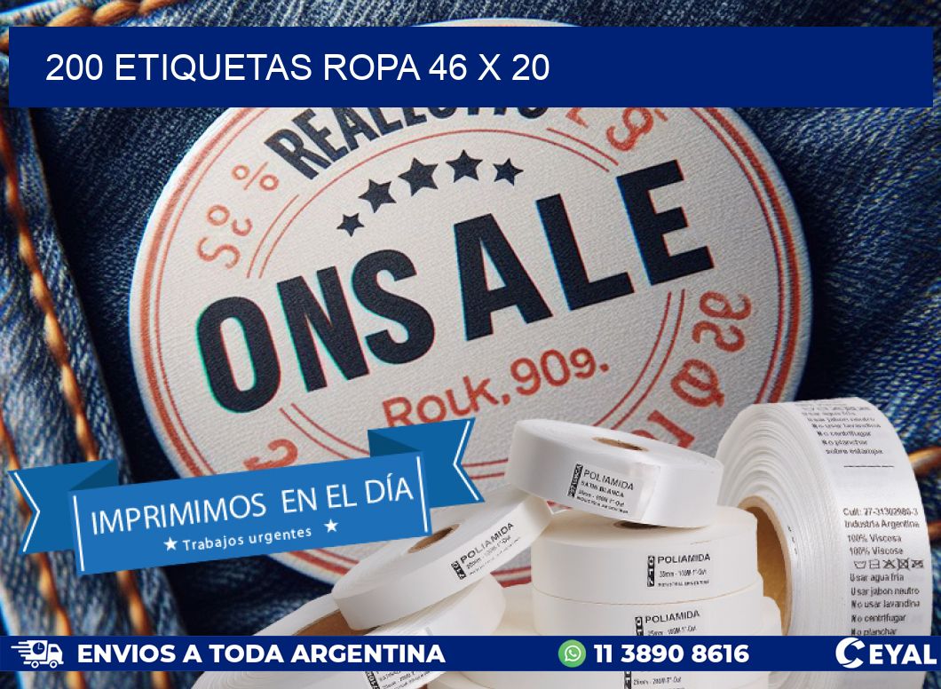 200 ETIQUETAS ROPA 46 x 20