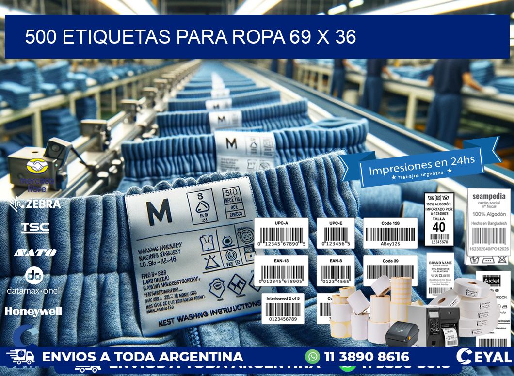 500 ETIQUETAS PARA ROPA 69 x 36