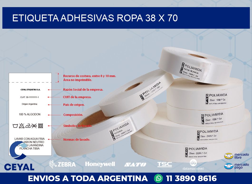 ETIQUETA ADHESIVAS ROPA 38 x 70