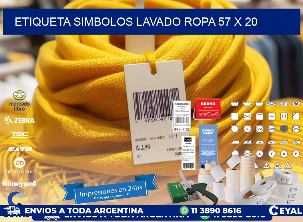 ETIQUETA SIMBOLOS LAVADO ROPA 57 x 20