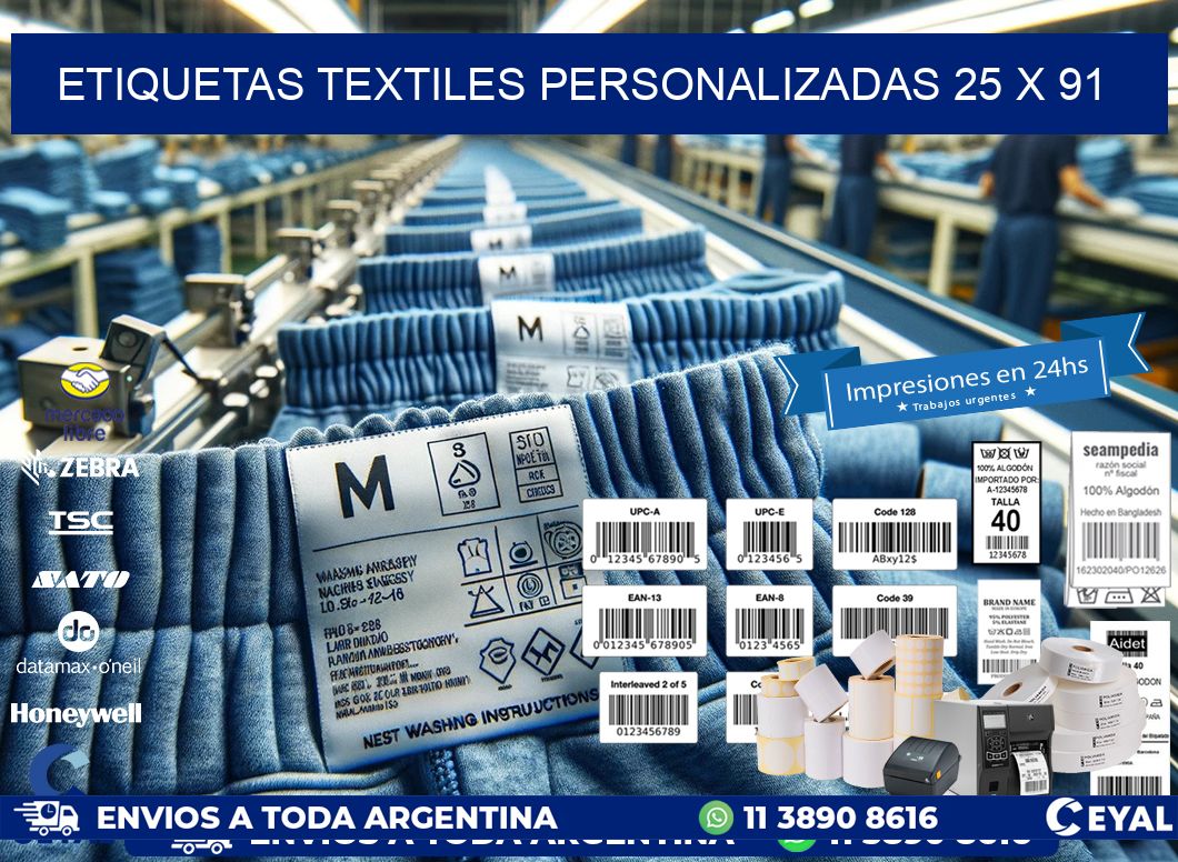 ETIQUETAS TEXTILES PERSONALIZADAS 25 x 91