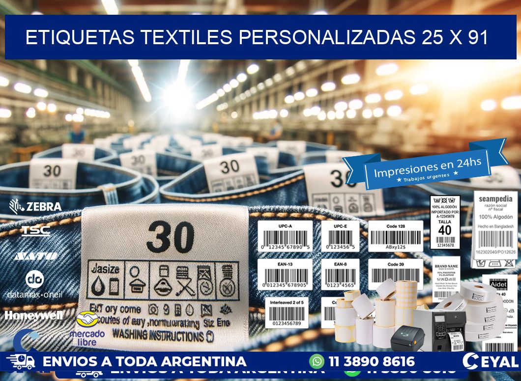 ETIQUETAS TEXTILES PERSONALIZADAS 25 x 91