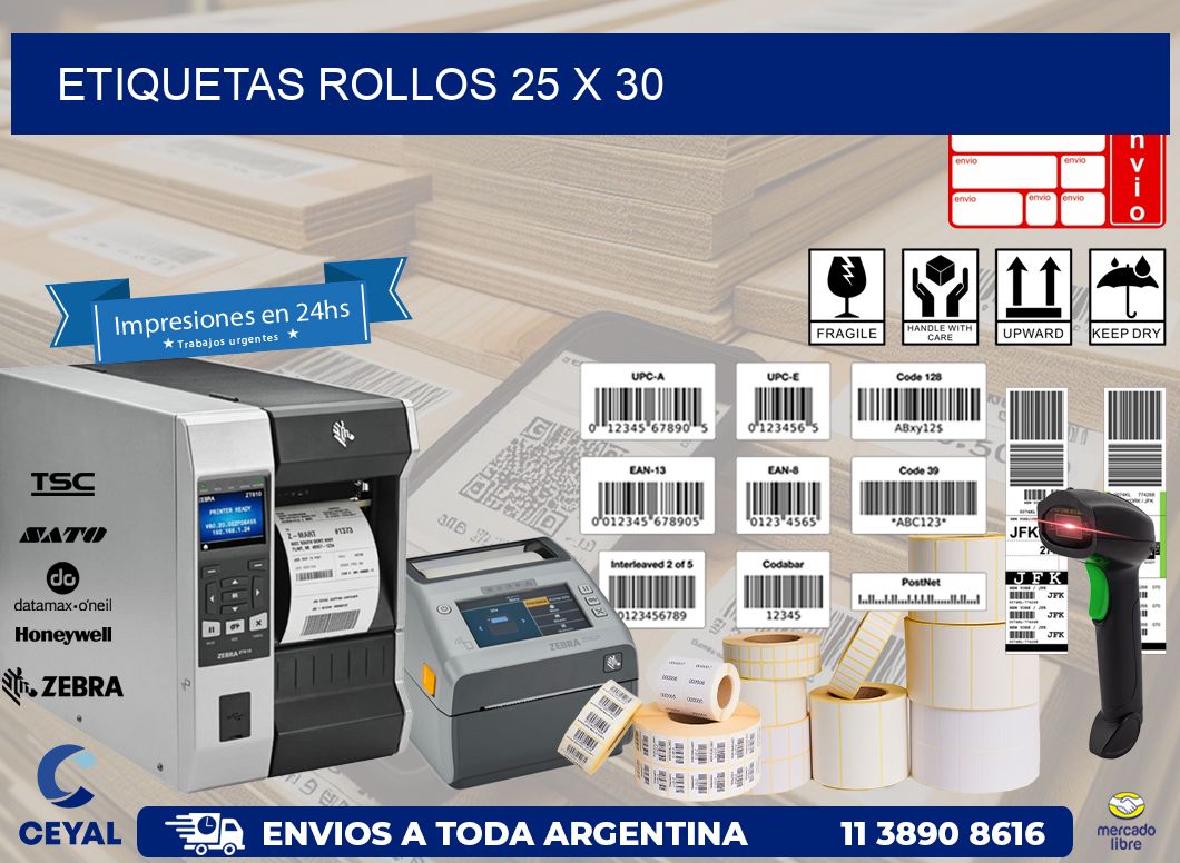 etiquetas rollos 25 x 30