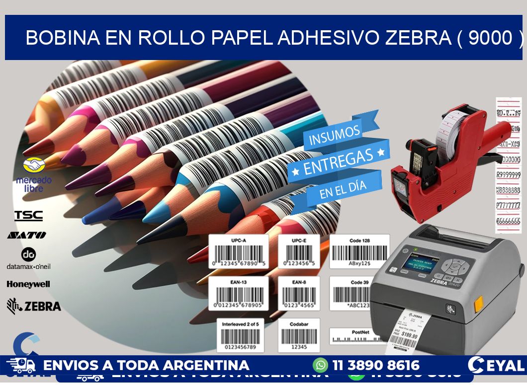 BOBINA EN ROLLO PAPEL ADHESIVO ZEBRA ( 9000 )