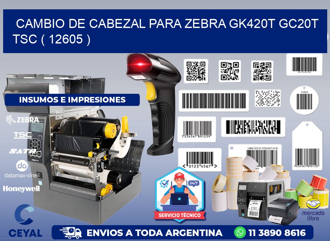 CAMBIO DE CABEZAL PARA ZEBRA GK420T GC20T TSC ( 12605 )