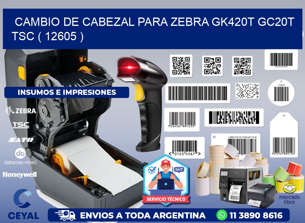 CAMBIO DE CABEZAL PARA ZEBRA GK420T GC20T TSC ( 12605 )