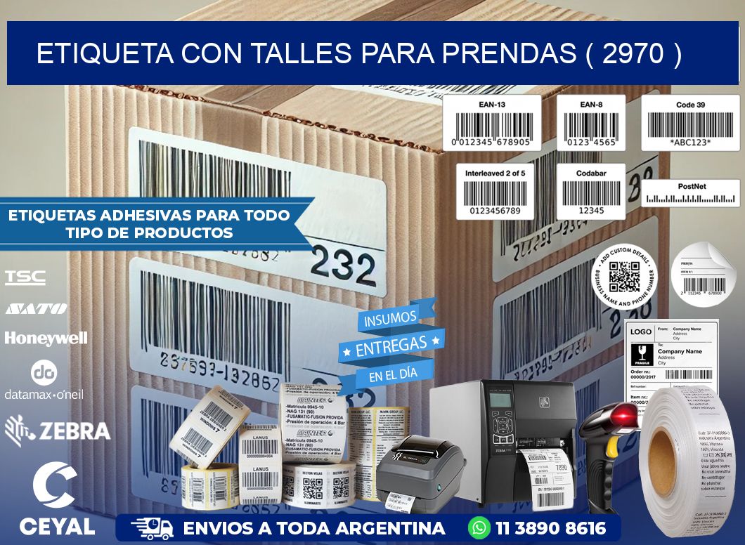 ETIQUETA CON TALLES PARA PRENDAS ( 2970 )