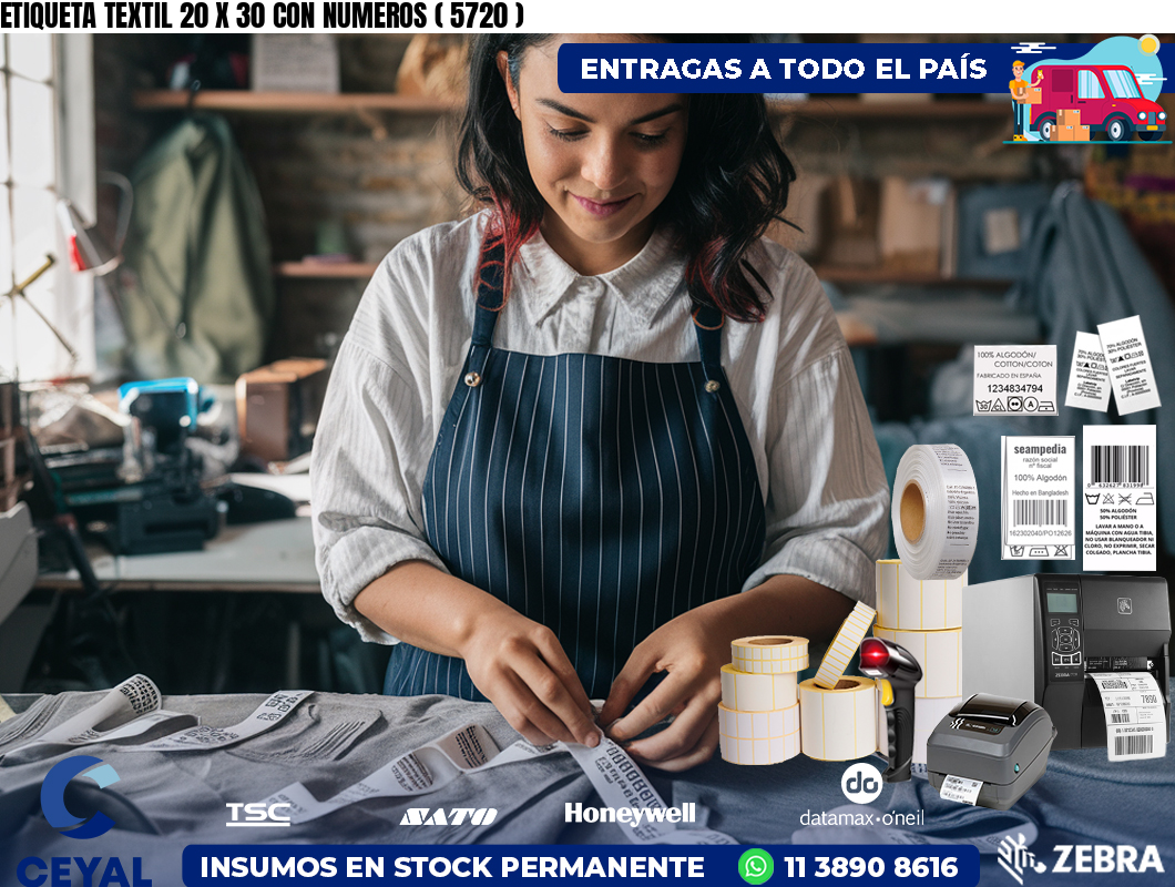 ETIQUETA TEXTIL 20 X 30 CON NUMEROS ( 5720 )