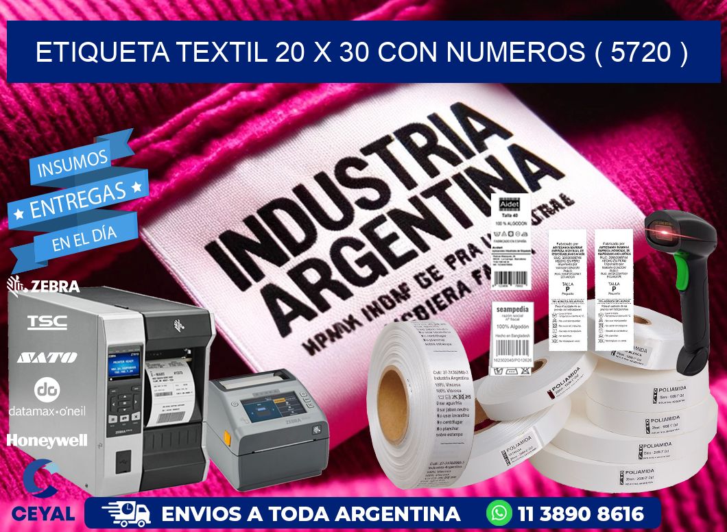 ETIQUETA TEXTIL 20 X 30 CON NUMEROS ( 5720 )