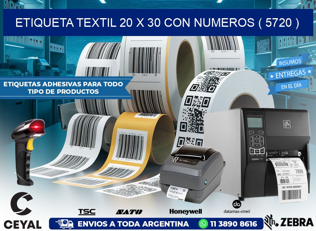 ETIQUETA TEXTIL 20 X 30 CON NUMEROS ( 5720 )