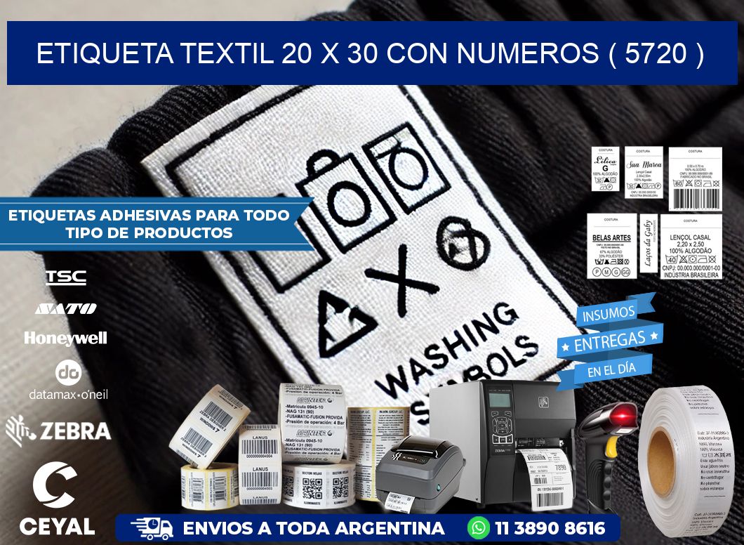 ETIQUETA TEXTIL 20 X 30 CON NUMEROS ( 5720 )