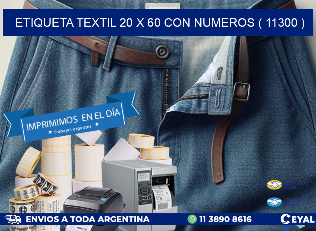 ETIQUETA TEXTIL 20 X 60 CON NUMEROS ( 11300 )