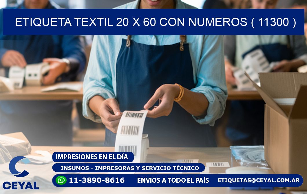 ETIQUETA TEXTIL 20 X 60 CON NUMEROS ( 11300 )