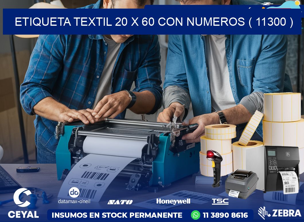 ETIQUETA TEXTIL 20 X 60 CON NUMEROS ( 11300 )