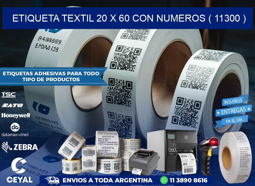 ETIQUETA TEXTIL 20 X 60 CON NUMEROS ( 11300 )