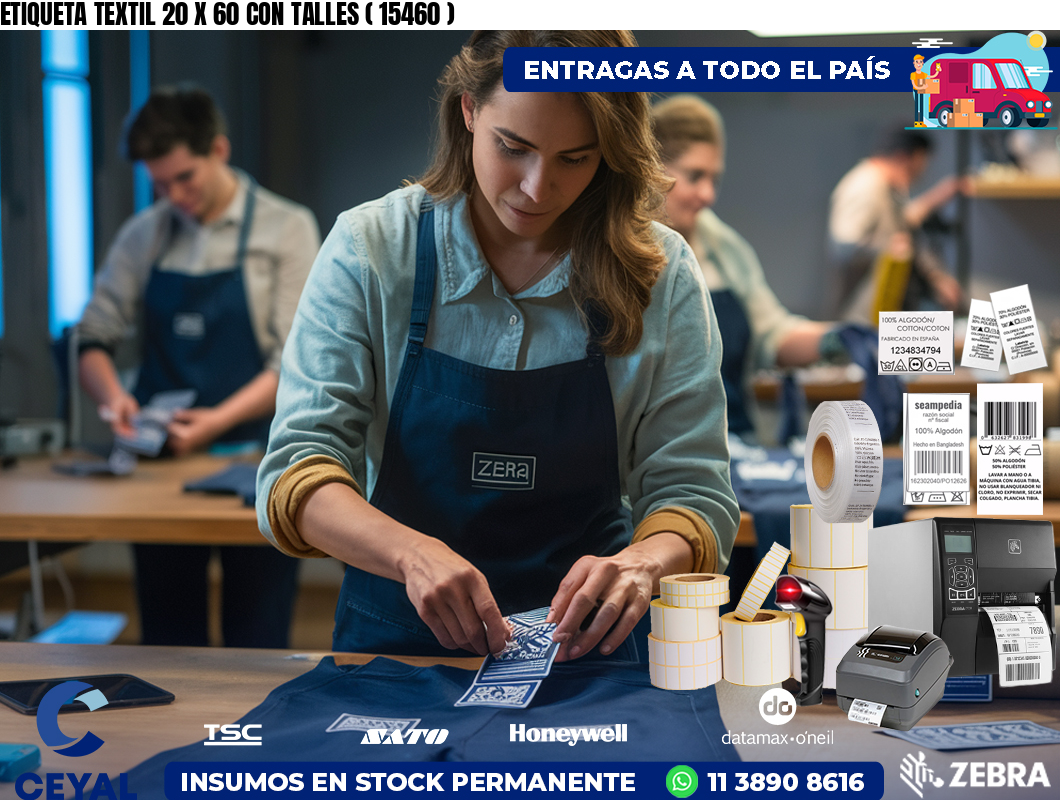 ETIQUETA TEXTIL 20 X 60 CON TALLES ( 15460 )