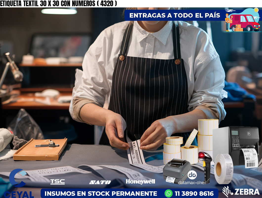 ETIQUETA TEXTIL 30 X 30 CON NUMEROS ( 4320 )