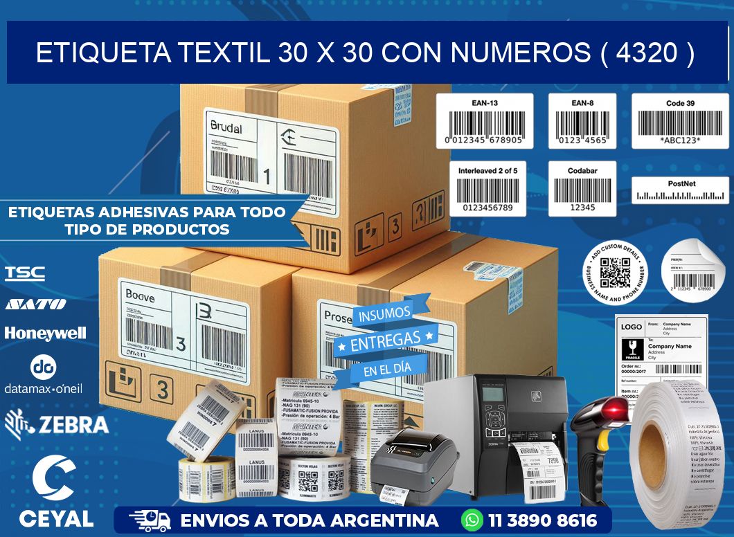 ETIQUETA TEXTIL 30 X 30 CON NUMEROS ( 4320 )