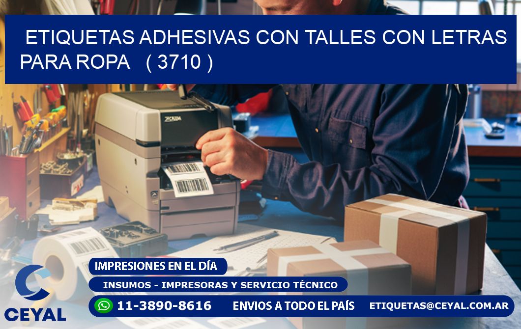ETIQUETAS ADHESIVAS CON TALLES CON LETRAS PARA ROPA   ( 3710 )