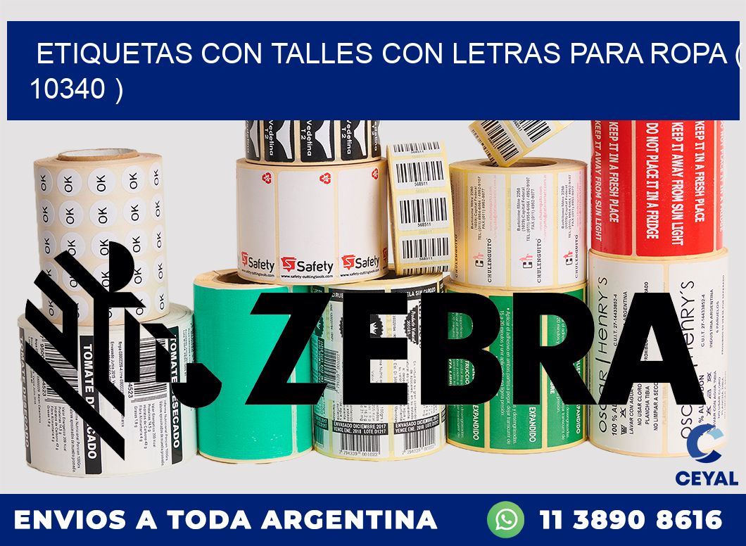 ETIQUETAS CON TALLES CON LETRAS PARA ROPA ( 10340 )