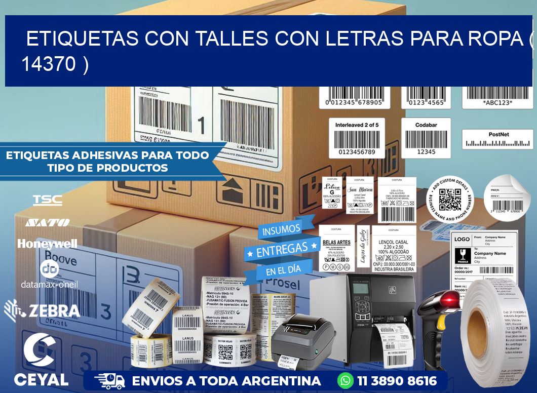 ETIQUETAS CON TALLES CON LETRAS PARA ROPA ( 14370 )