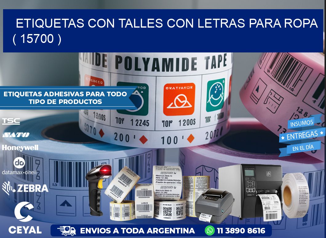 ETIQUETAS CON TALLES CON LETRAS PARA ROPA   ( 15700 )
