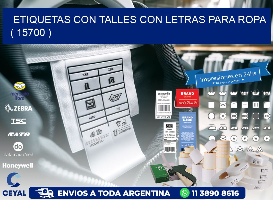 ETIQUETAS CON TALLES CON LETRAS PARA ROPA   ( 15700 )