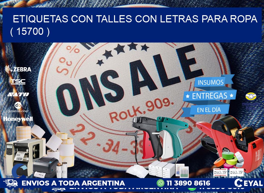 ETIQUETAS CON TALLES CON LETRAS PARA ROPA   ( 15700 )