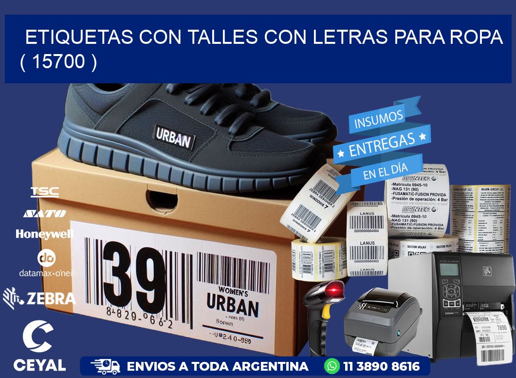 ETIQUETAS CON TALLES CON LETRAS PARA ROPA   ( 15700 )