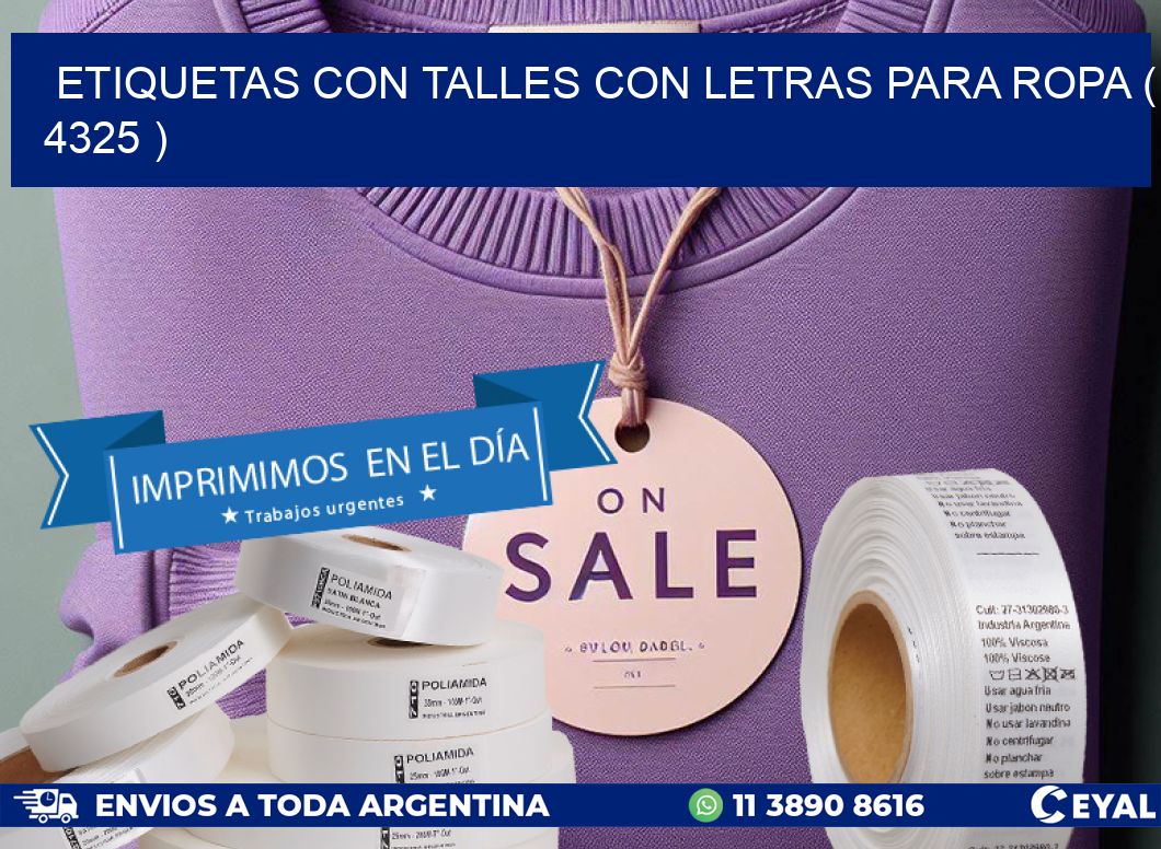 ETIQUETAS CON TALLES CON LETRAS PARA ROPA ( 4325 )
