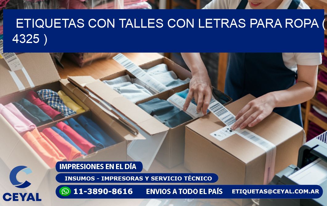 ETIQUETAS CON TALLES CON LETRAS PARA ROPA ( 4325 )