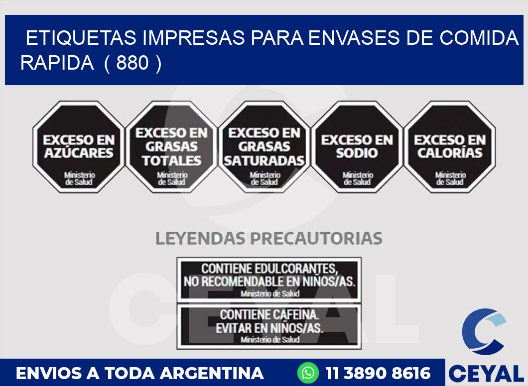 ETIQUETAS IMPRESAS PARA ENVASES DE COMIDA RAPIDA  ( 880 )