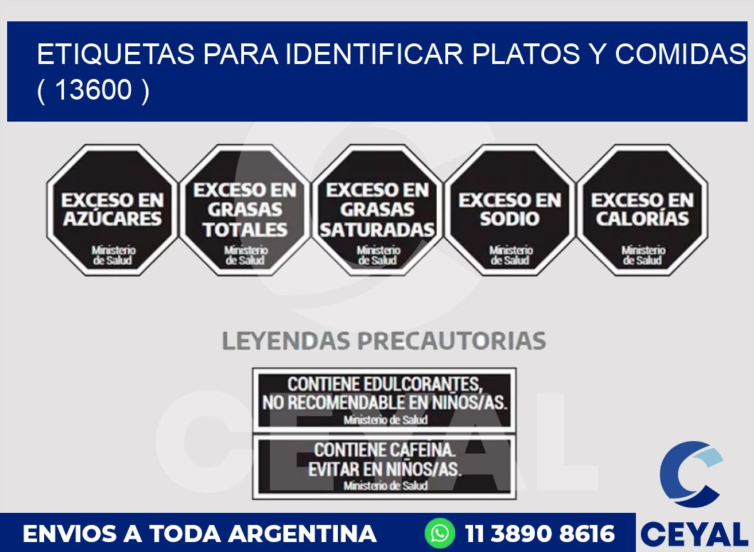 ETIQUETAS PARA IDENTIFICAR PLATOS Y COMIDAS  ( 13600 )