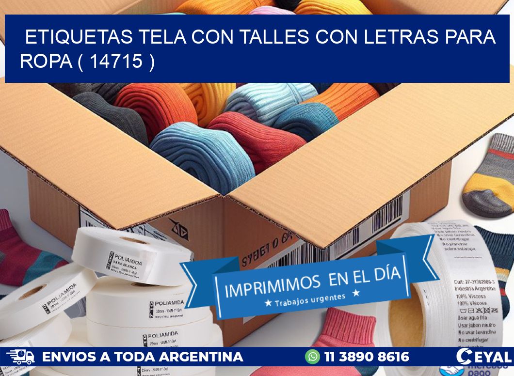ETIQUETAS TELA CON TALLES CON LETRAS PARA ROPA ( 14715 )