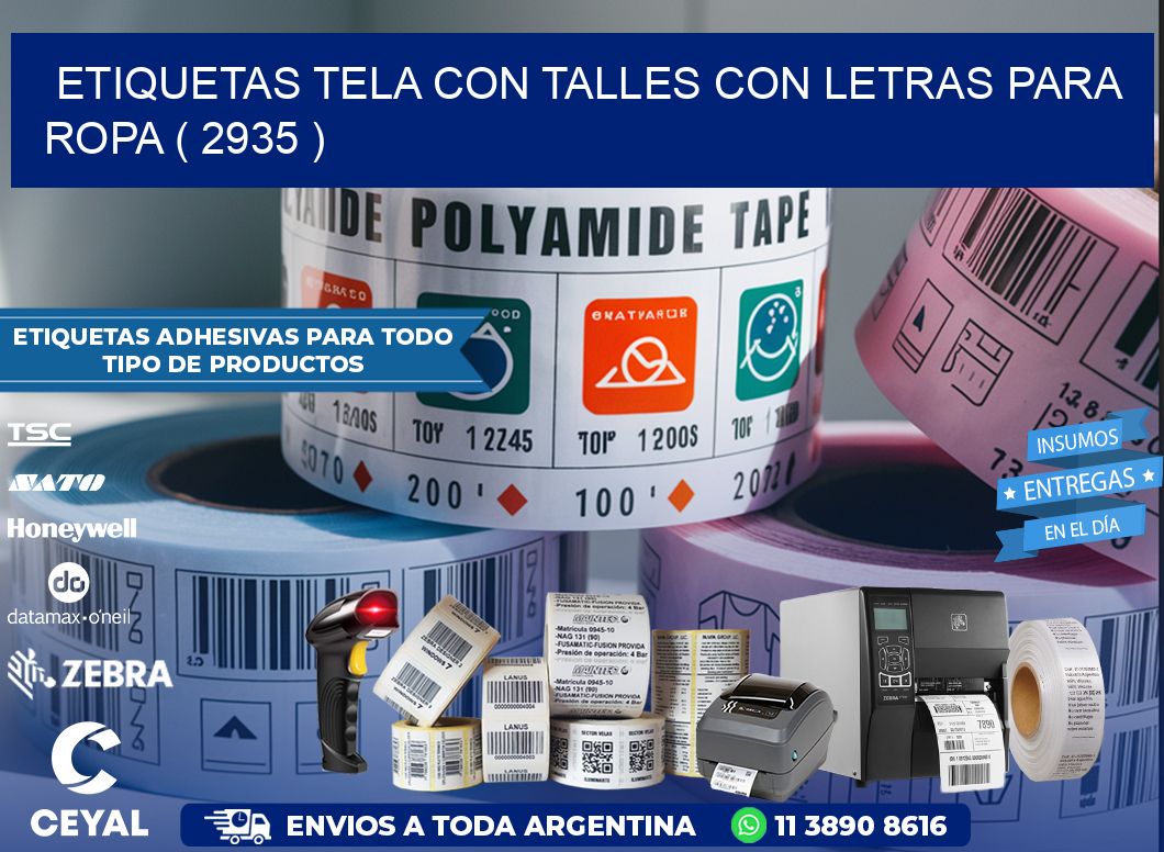 ETIQUETAS TELA CON TALLES CON LETRAS PARA ROPA ( 2935 )