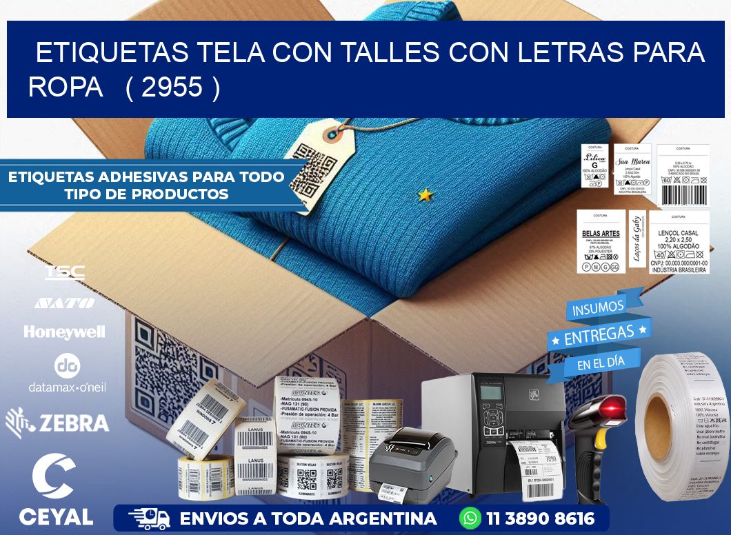 ETIQUETAS TELA CON TALLES CON LETRAS PARA ROPA ( 2955 )