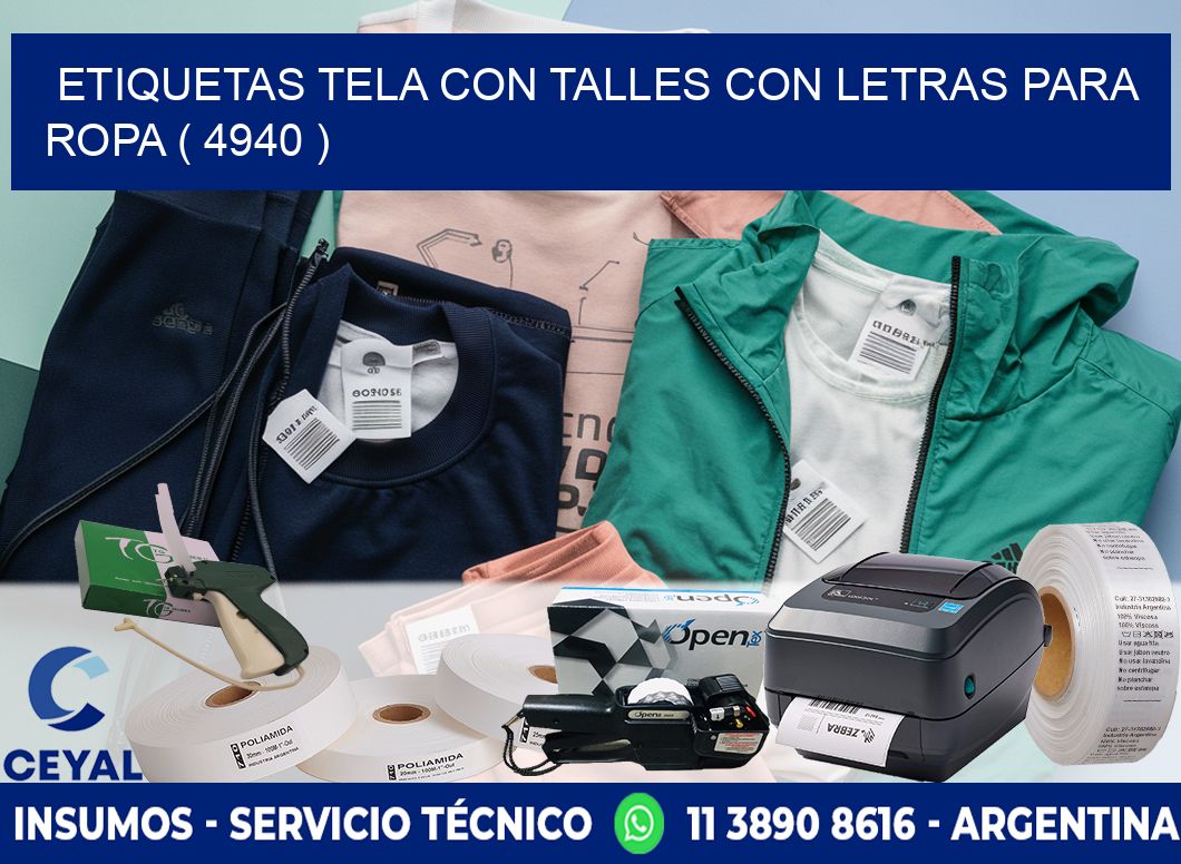 ETIQUETAS TELA CON TALLES CON LETRAS PARA ROPA ( 4940 )