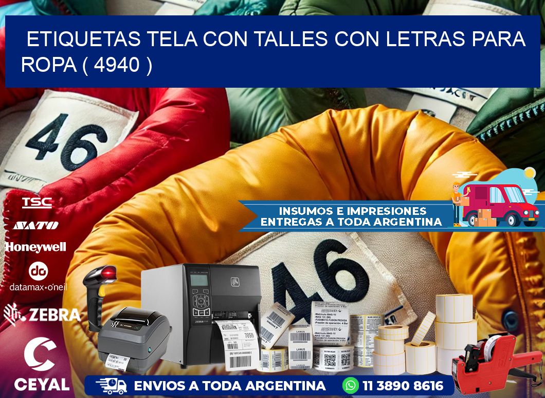 ETIQUETAS TELA CON TALLES CON LETRAS PARA ROPA ( 4940 )