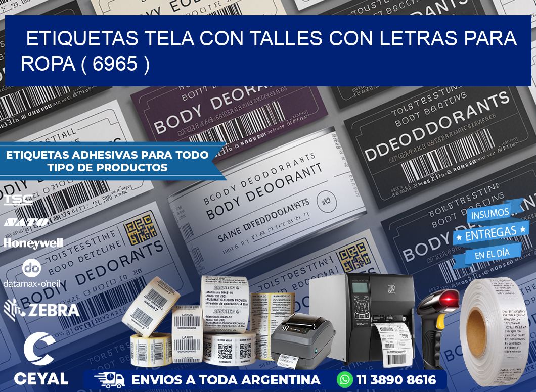 ETIQUETAS TELA CON TALLES CON LETRAS PARA ROPA ( 6965 )