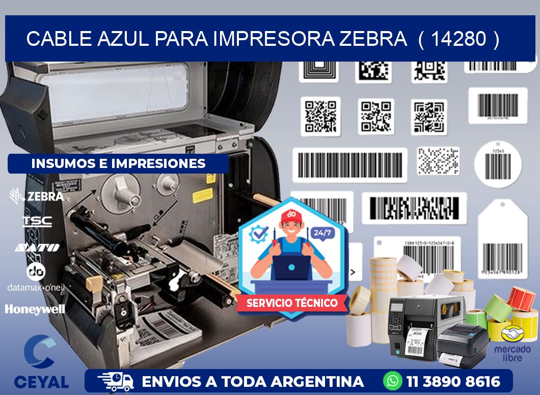 cable azul para impresora zebra  ( 14280 )