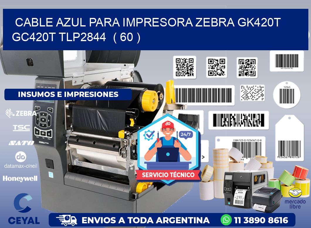 cable azul para impresora zebra GK420T GC420T TLP2844 ( 60 )