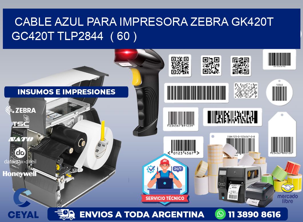 cable azul para impresora zebra GK420T GC420T TLP2844 ( 60 )