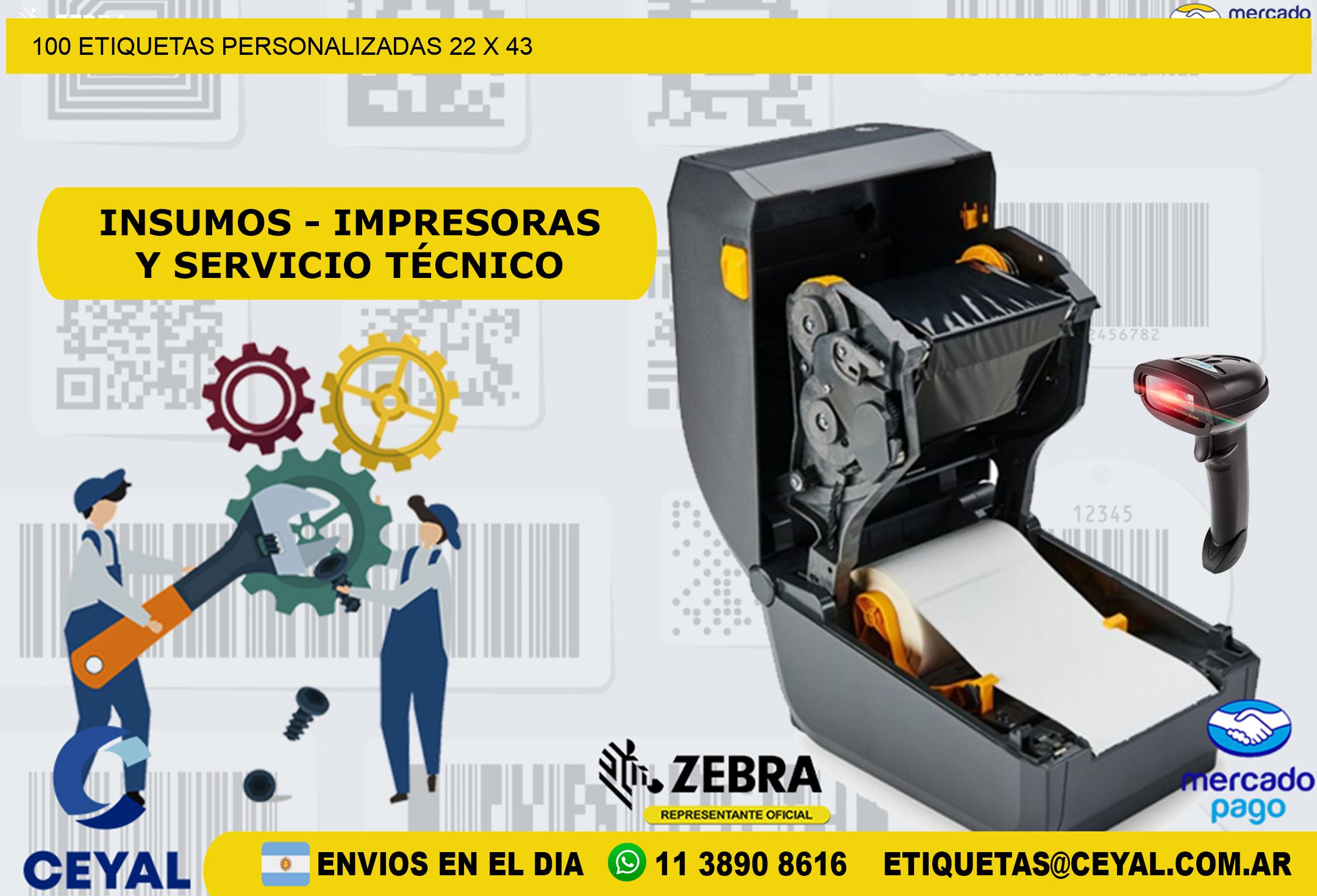 100 ETIQUETAS PERSONALIZADAS 22 x 43