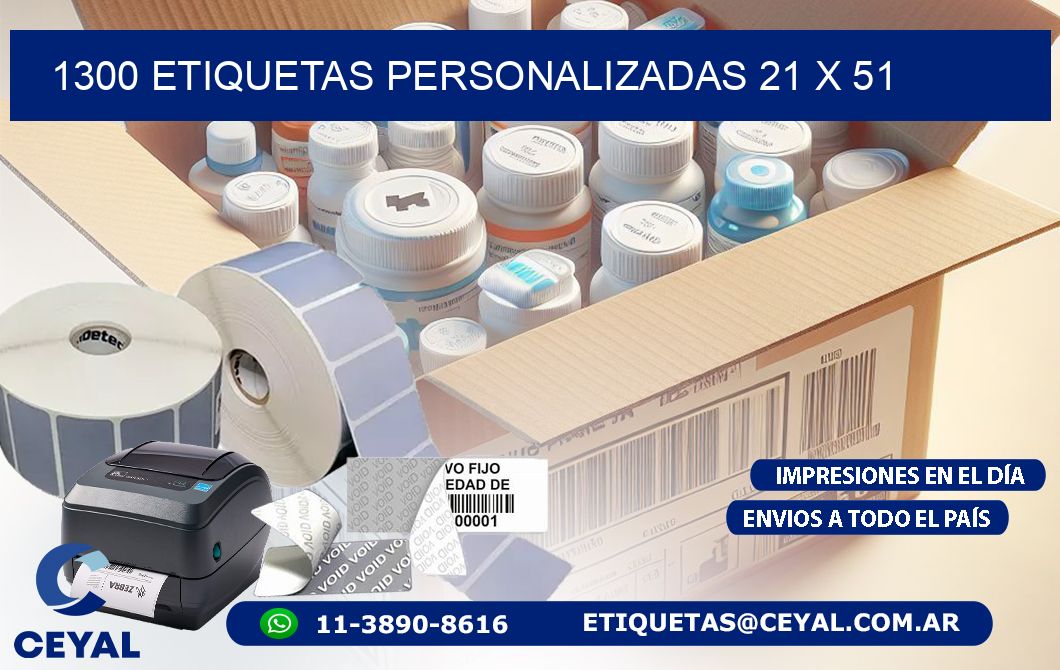 1300 ETIQUETAS PERSONALIZADAS 21 x 51