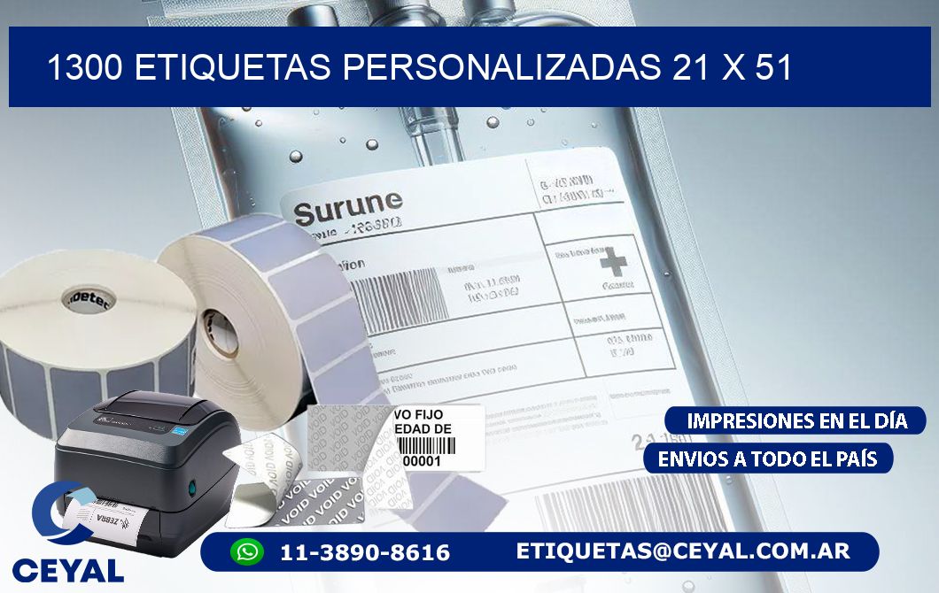 1300 ETIQUETAS PERSONALIZADAS 21 x 51