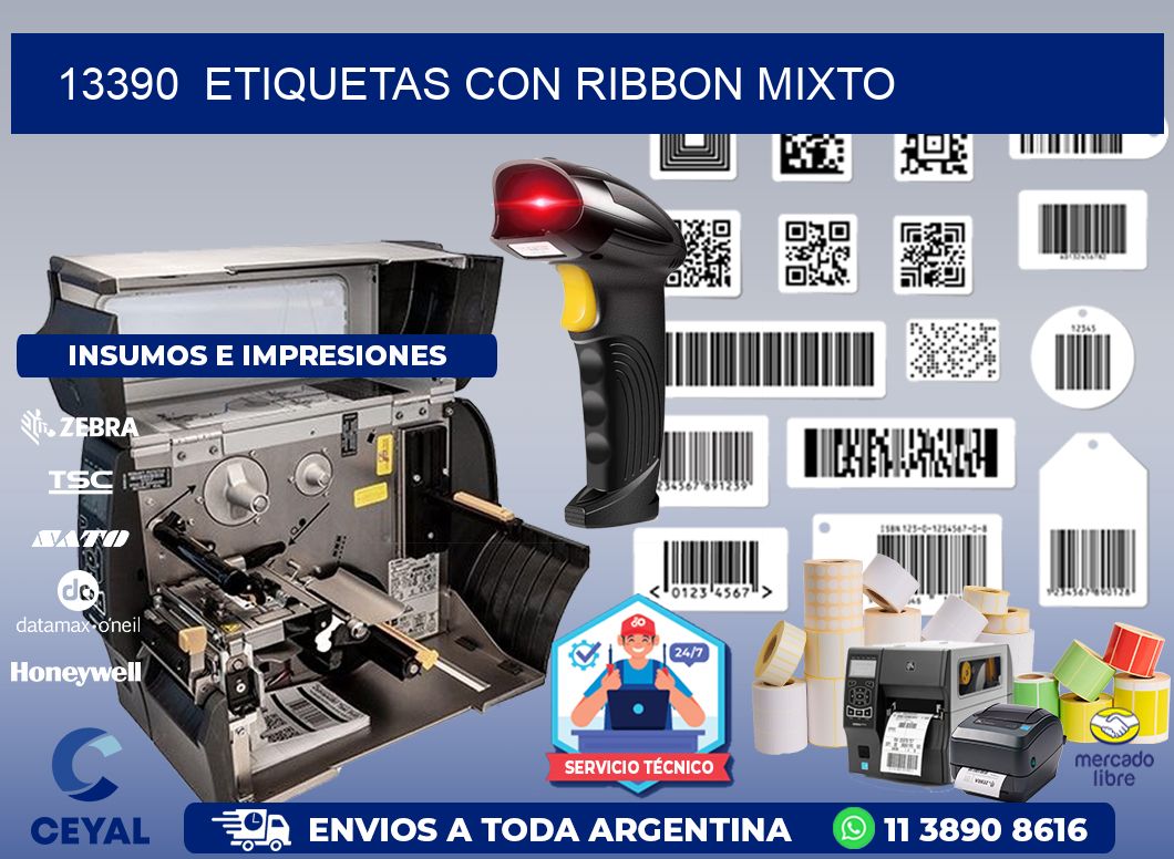 13390 ETIQUETAS CON RIBBON MIXTO