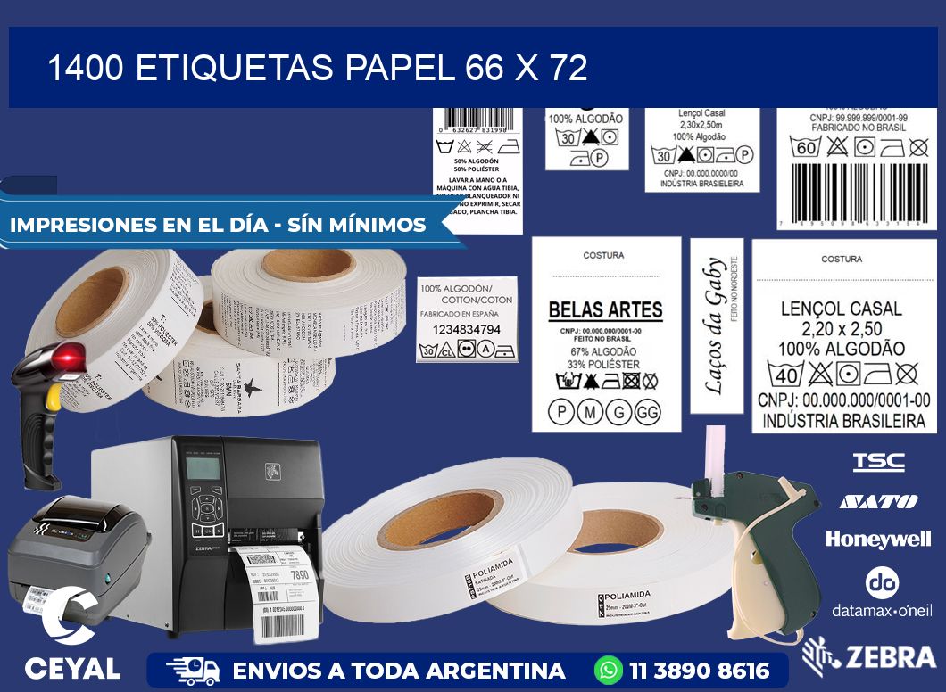 1400 ETIQUETAS PAPEL 66 x 72