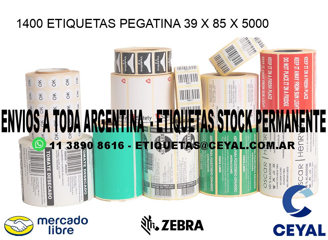 1400 ETIQUETAS PEGATINA 39 x 85 x 5000