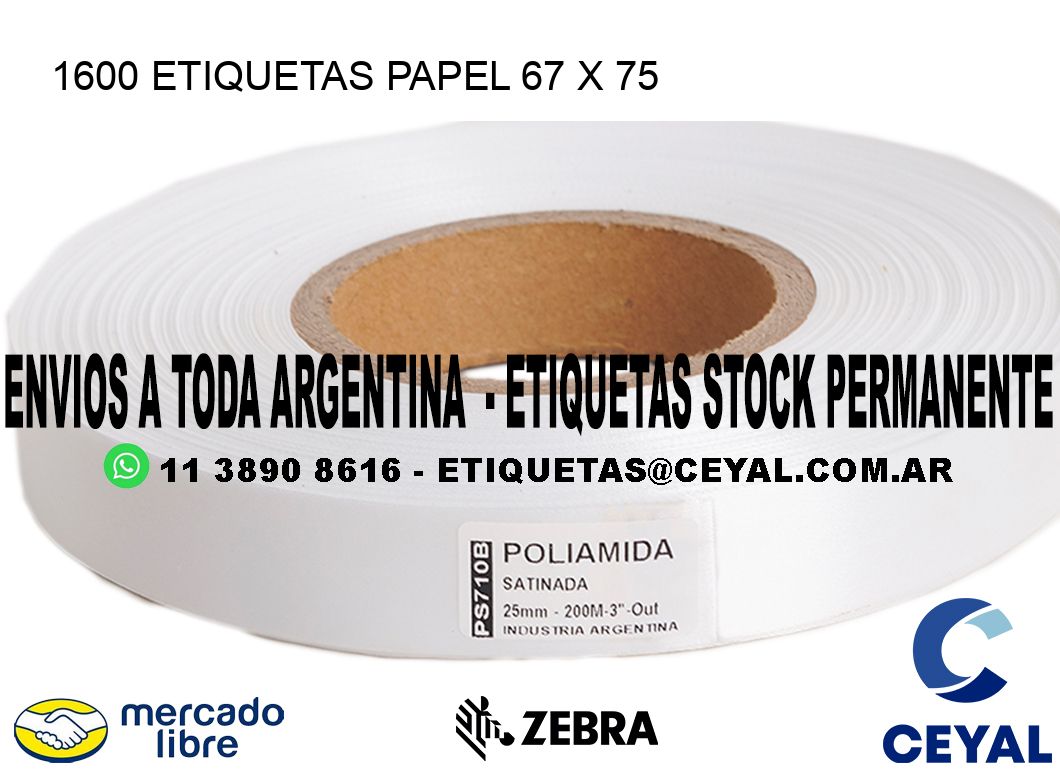 1600 ETIQUETAS PAPEL 67 x 75