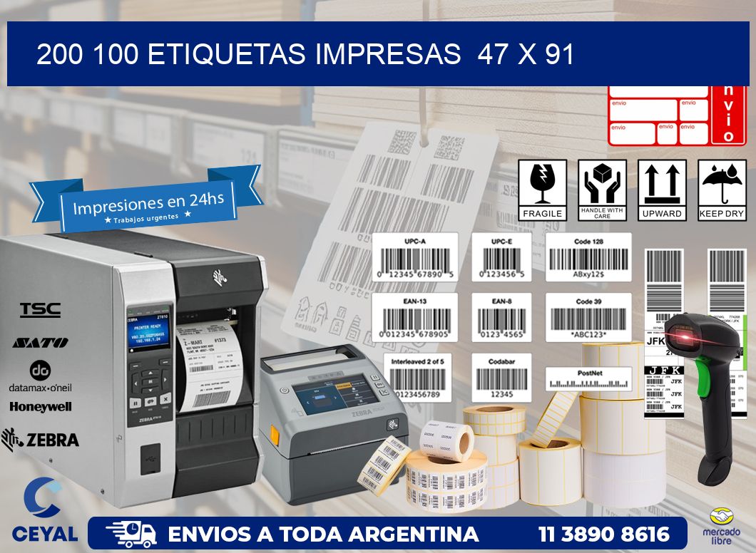 200 100 ETIQUETAS IMPRESAS  47 x 91